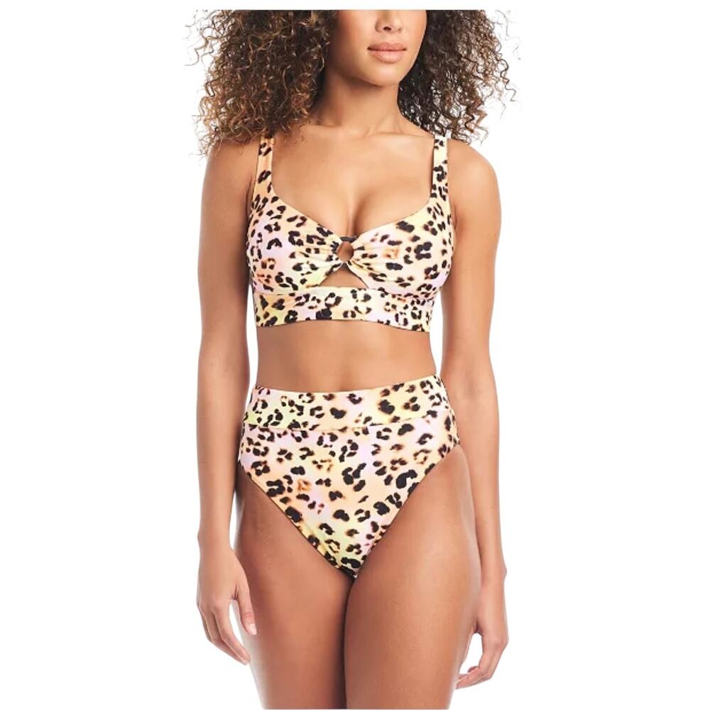 NWT! Bar III Leopard Print Banded Ring Top & High-Rise Bikini Bottom - Size M